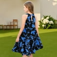 thumbnail image 7 of Abcomgle Girls Summer Dress Kids Casual Halter Neck Sleeveless Midi Dress Floral Print A-line Sundresses Flare Swing Dresses 3-4 Years,Blue, 7 of 7