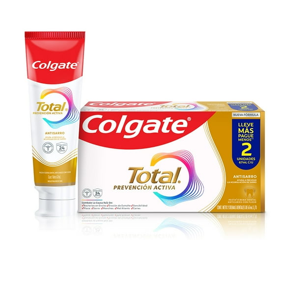 Pasta Dental Colgate Total Antisarro Anticaries con Flúor Prevención Activa 2x67 ml
