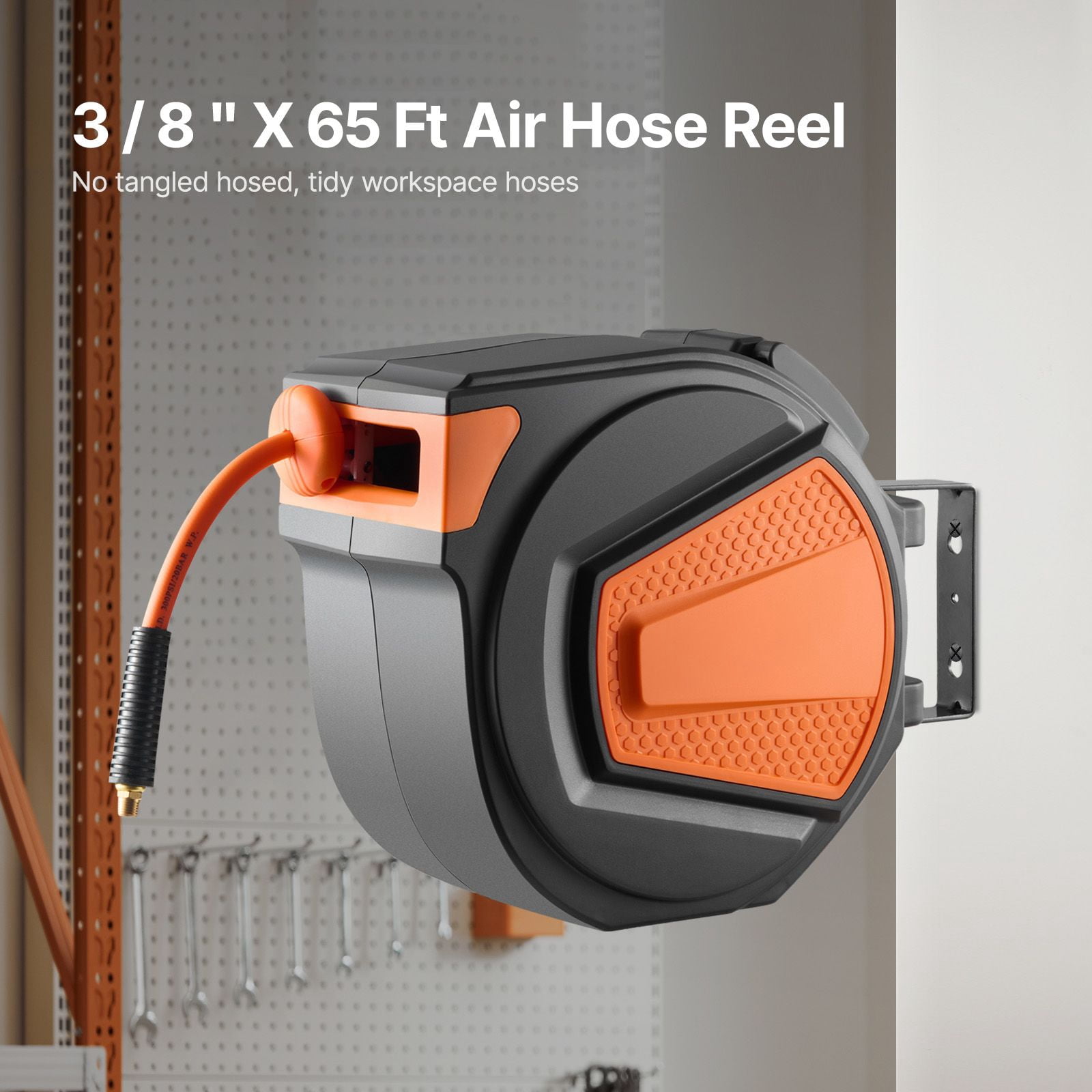 Retractable Air Hose Reel 3/8 IN x 65 FT Hybrid Enclosed Air Hose 300 PSI