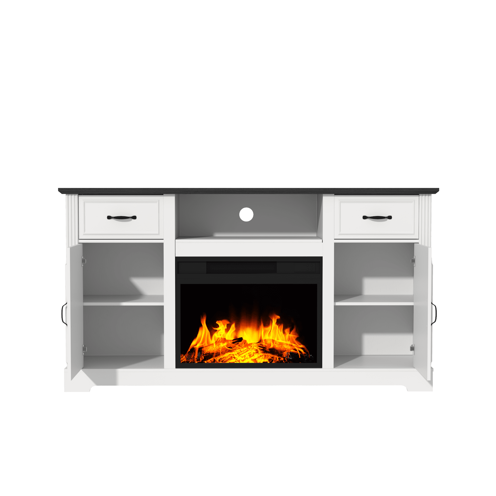 CBJCBJ Medieval TV Stand for TVs up to 65'', Entertainment Center with 22.8'' Electric Fireplace, White