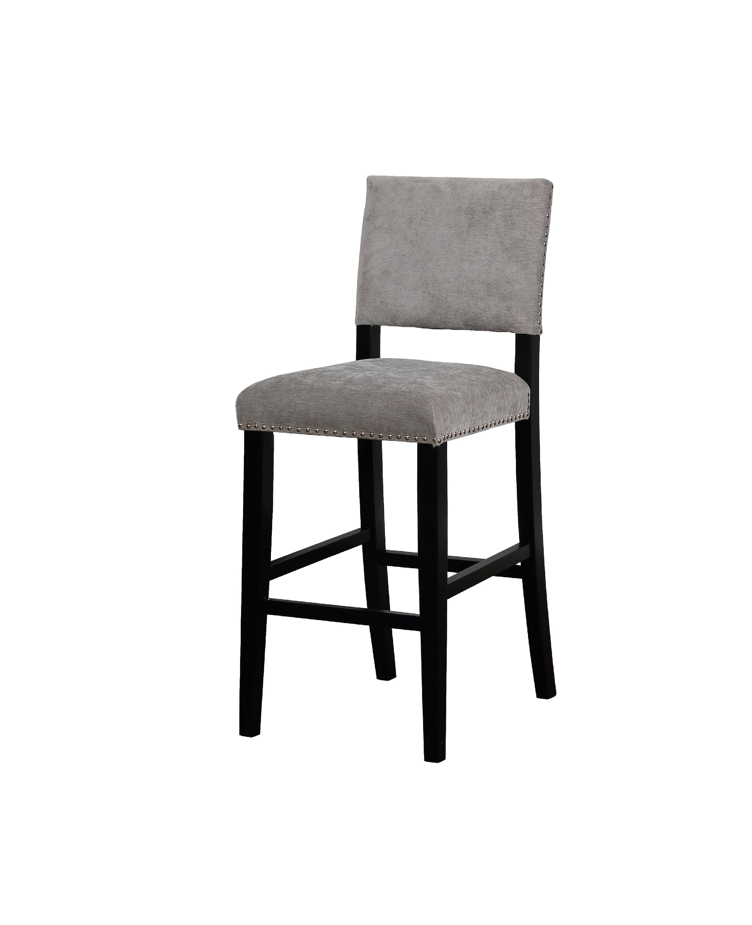 Linon Armond Upholstered Bar Stool, 30" Seat Height, Black Finish with Washed Velvet Dark Gray Fabric
