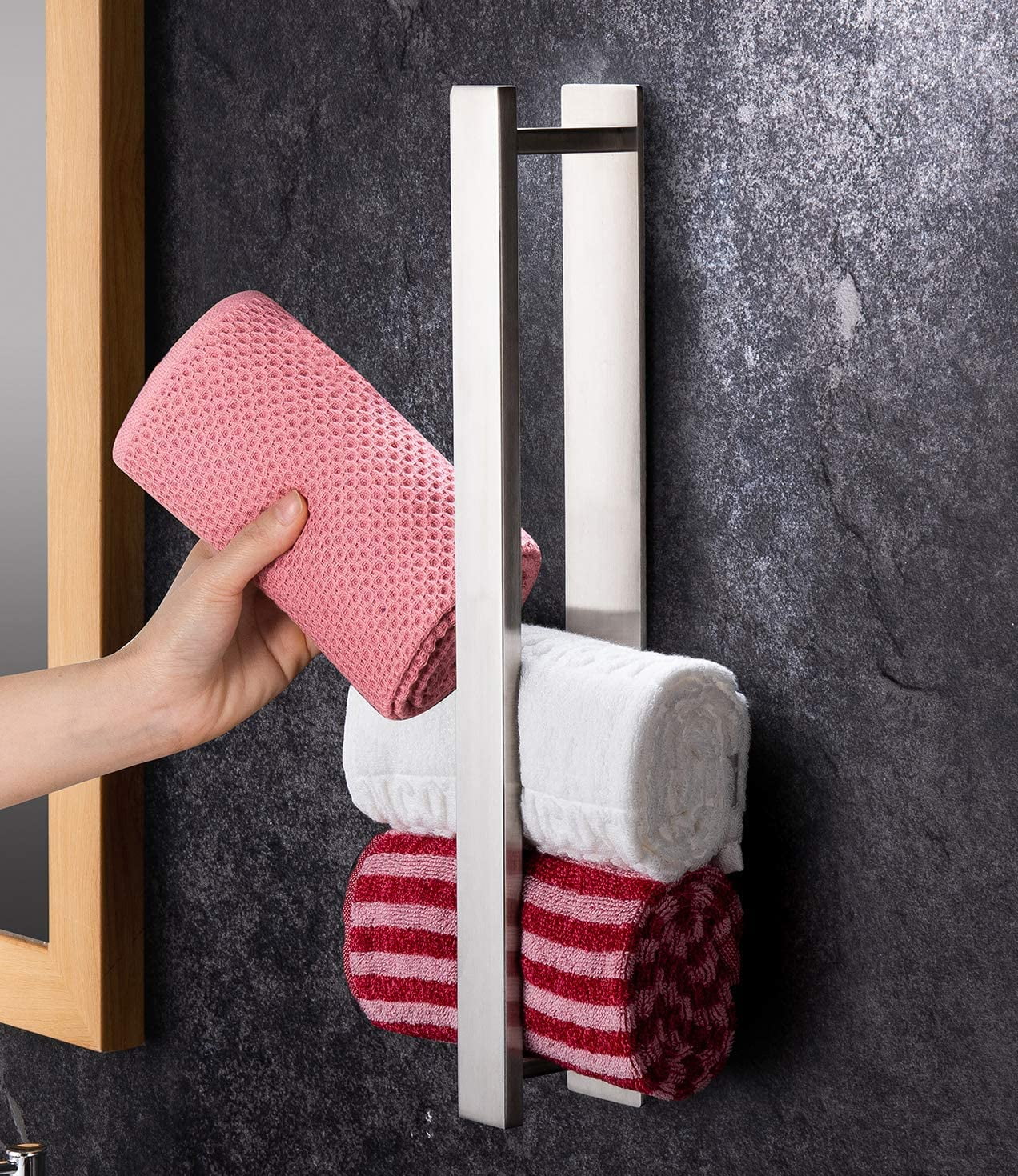 Umi BTH402S40 by  Towel Rail Self Adhesive Towel Bar Towel Holder Towel Hanger NO Drilling Aluminium 40cm Silver Sand Sprayed 