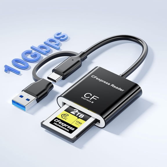 CFExpress Type B Card Reader with USB 3.2 (Gen 2) 10Gbps, USB-C & USB-A 2-in-1 Type B CFexpress Adapter, CF Express Type B Card Reader Compatible with Windows/Mac/Linux/Android(Not for XQD Card)