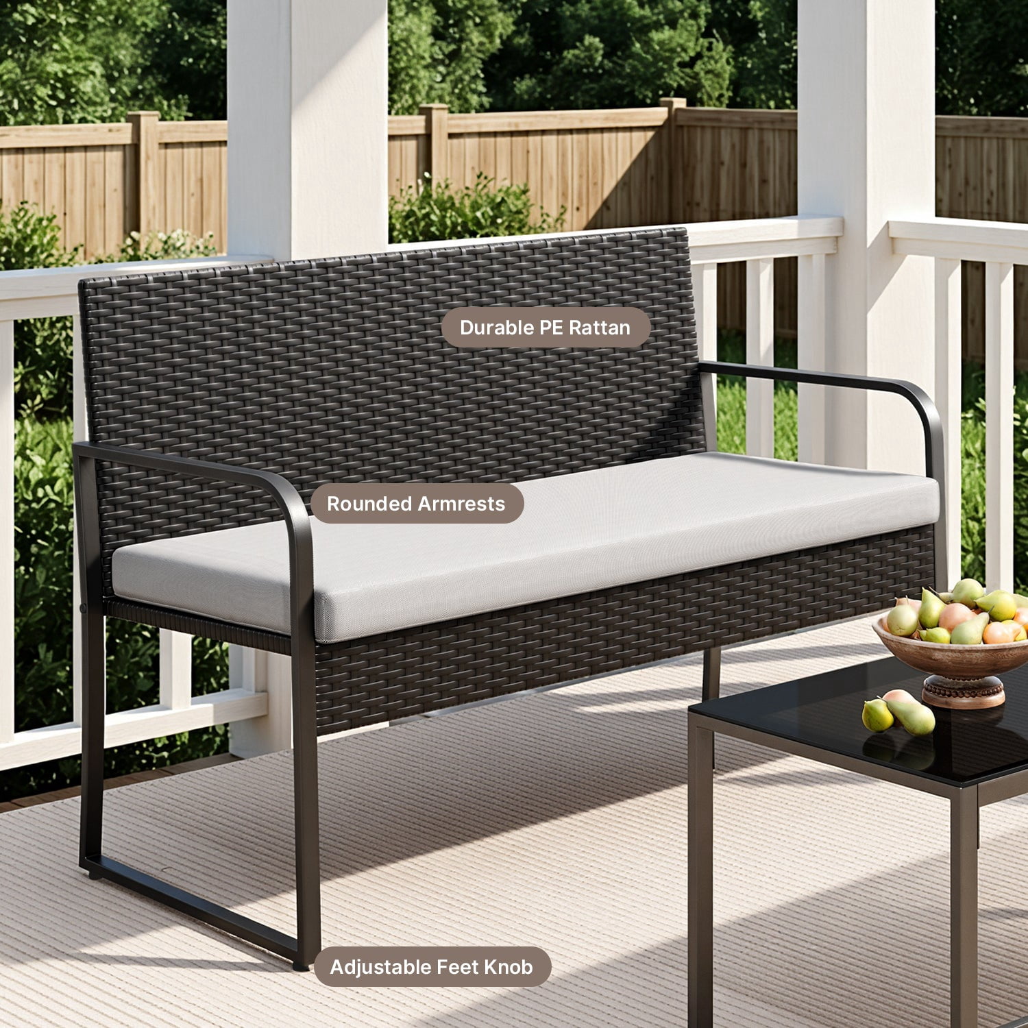 Patio Furniture Set, All-Weather 4 PCS Rattan Outdoor Conversation Set with Coffee Table & Soft Cushions, Perfect for Patio, Garden, Yard, Gray