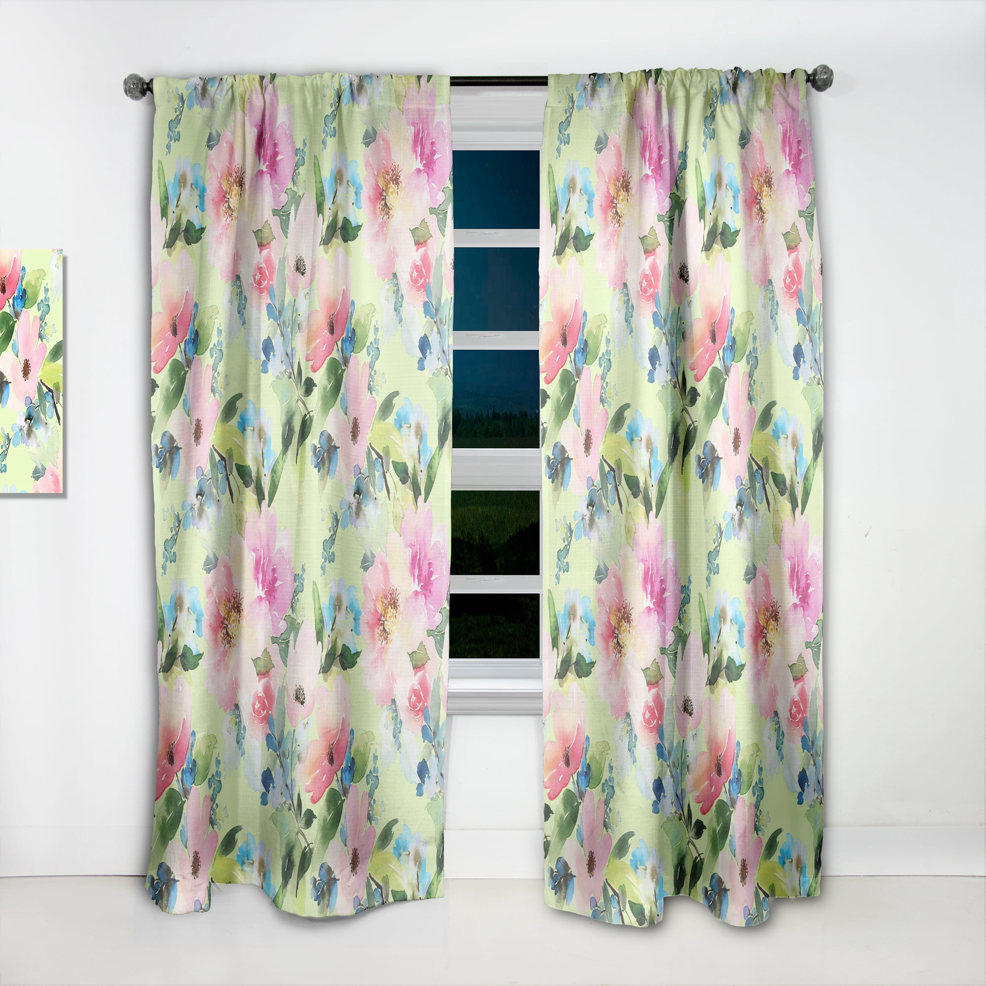 Designart 'Botanical Floral Retro IV' Mid-Century Modern Curtain Panel