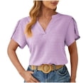 thumbnail image 2 of Blouses pour Femmes, Mode Décontractée Confortable Unie Col en V Manches Courtes Blouse T-Shirt, 2 of 6