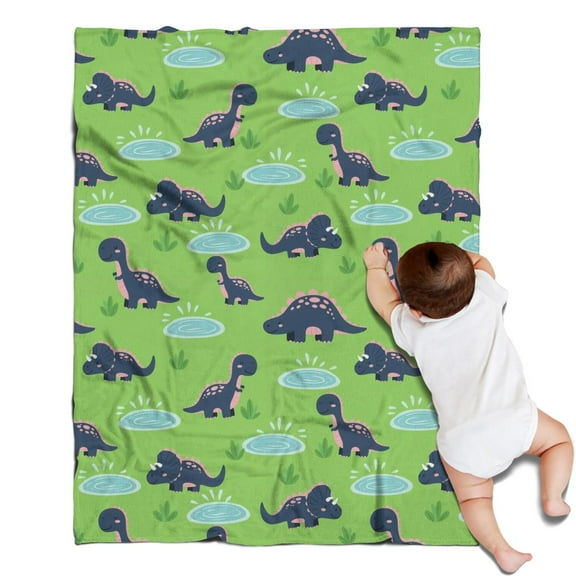 Green Cartoon Dinosaurs Ponds Pattern Blanket,Comfortable Soft Flannel Throw Blanket,All Season,Warm Lightweight Blankets for Sofa Bed Couch Living Room Chair,30"x40"