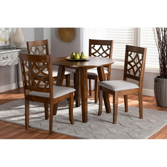 Baxton Studio Mya Modern and Contemporary Grey Fabric Upholstered and Walnut Brown Finished Wood 5-Piece Dining Set