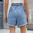 thumbnail image 6 of Mohiass Jean Shorts for Women Drawstring Elastic High Waist Roll Up Hem Summer Casual Baggy Stretchy Denim Shorts Jorts 2025 Light Blue XL, 6 of 6