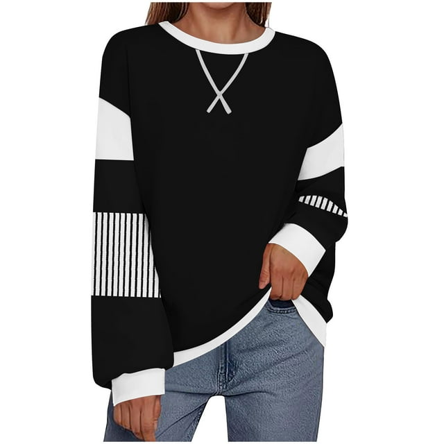 Besolor Chandails en Molleton Surdimensionnés pour Femmes Col Rond Manches Longues Décontracté Ample Blouse Automne