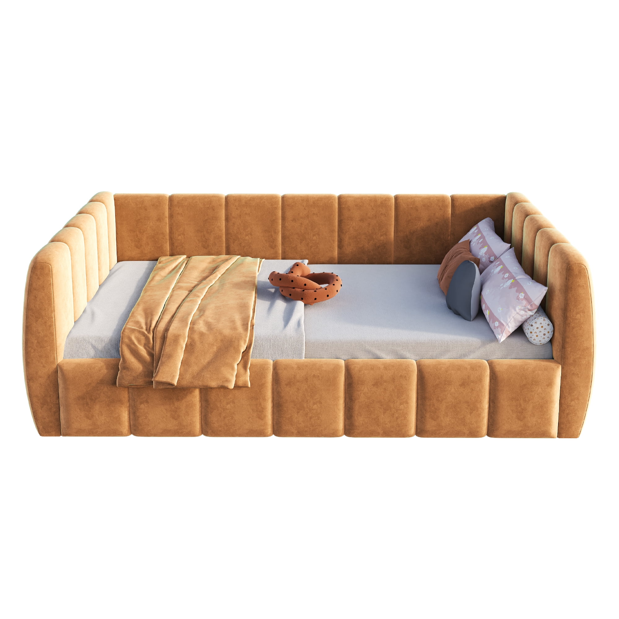 Euroco Upholstery Toddler Floor Bed with Guardrails, Orange