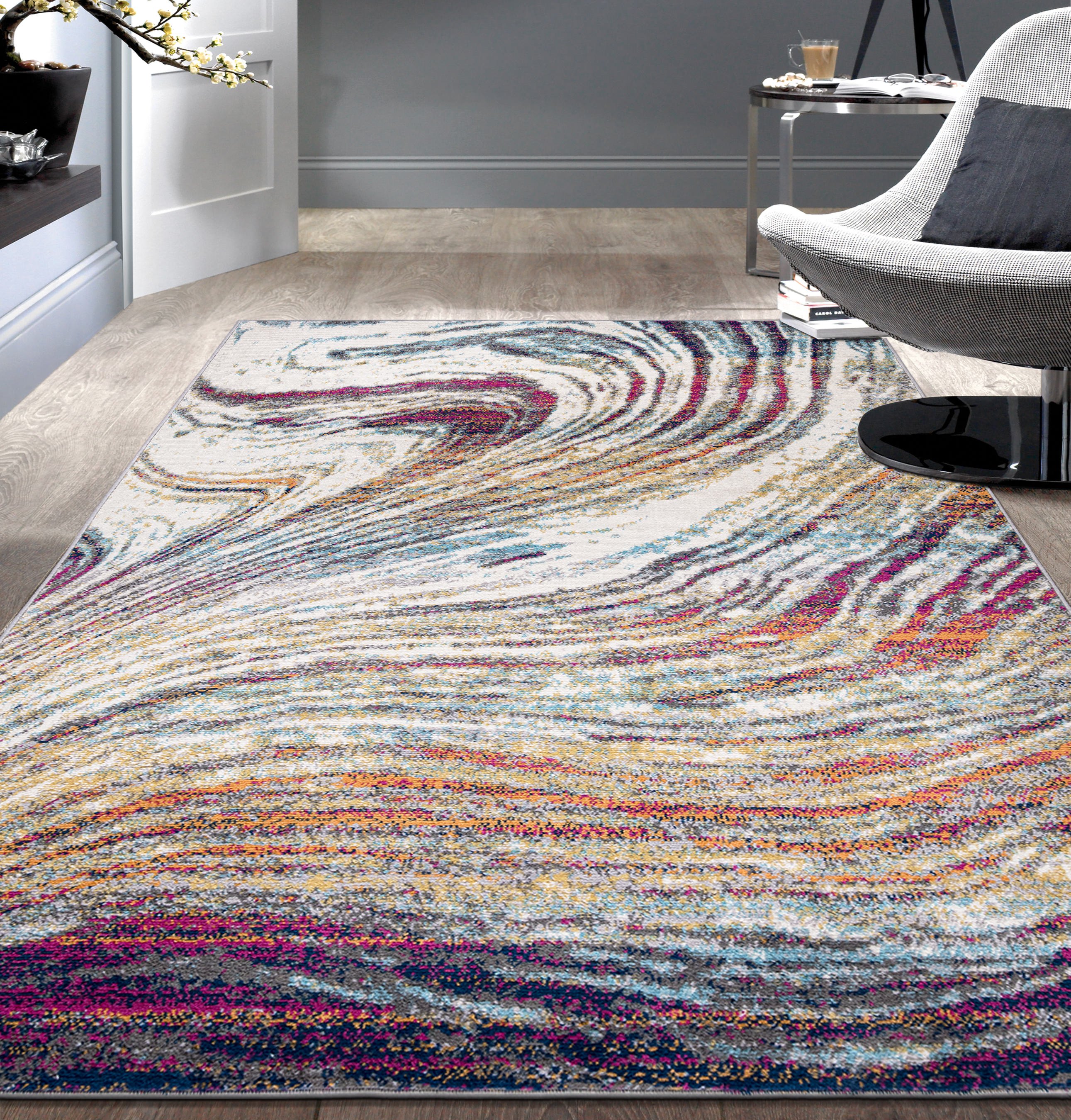 Abstract Swirl Area Rug 5'x7' Multi Area Rug