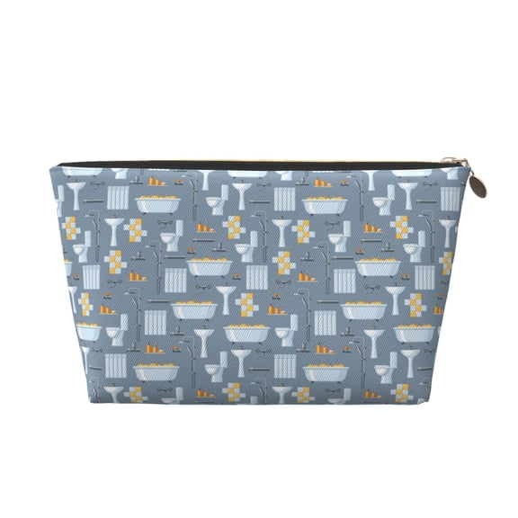 Picia Blue Bathroom Printed Leather Travel Toiletry Bag,Cosmetic Organizer, Makeup Travel Bag, Durable Travel Pouch, Compact Toiletry Bag, Travel Accessories