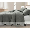 thumbnail image 4 of Chezmoi Collection Glen 3-Piece Crescent Stitched Quilt Set, Oversized King Size, Dark Gray, Rayon Derived from Bamboo & Polyester Blended, Soft Breathable Cooling Bedspread for Hot Sleepers, 4 of 9