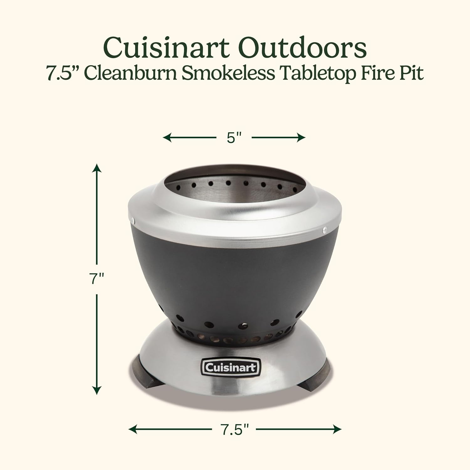 Cuisinart Cleanburn Smokeless Tabletop Fire Pit, 7.5” Lightweight Portable Smokeless Fire Pit with Removable Base for Ash & Carry Bag, Small Outdoor Heater for Patio, Camping & RV, Portable Heater