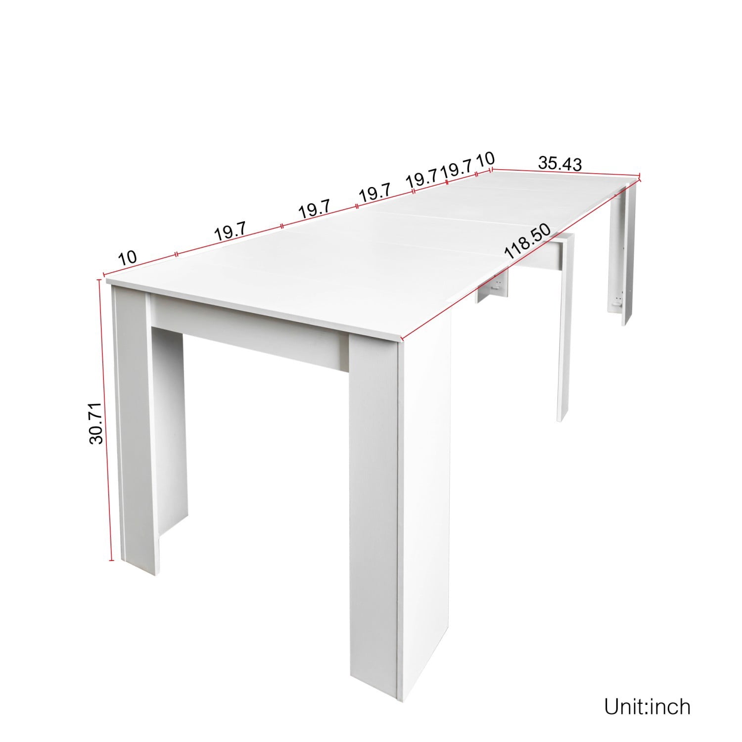 Multifunctional Extendable Console Table, 118.11" Large Expandable Dining Table with Storage Extension Design, Modern Wood Desk for Dining, Living, Home Office & Small Spaces, White