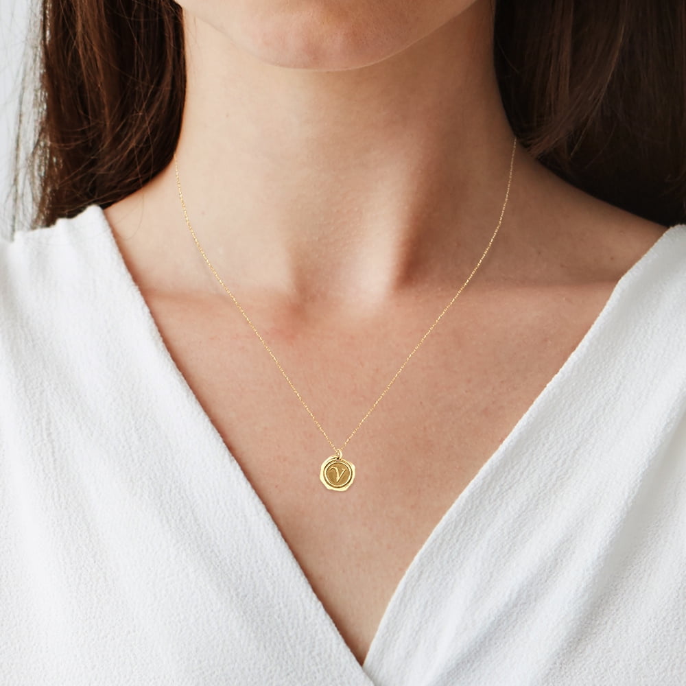 Personalized Wax Seal Initial Pendant Necklace in 14K Gold-Plated Sterling Silver