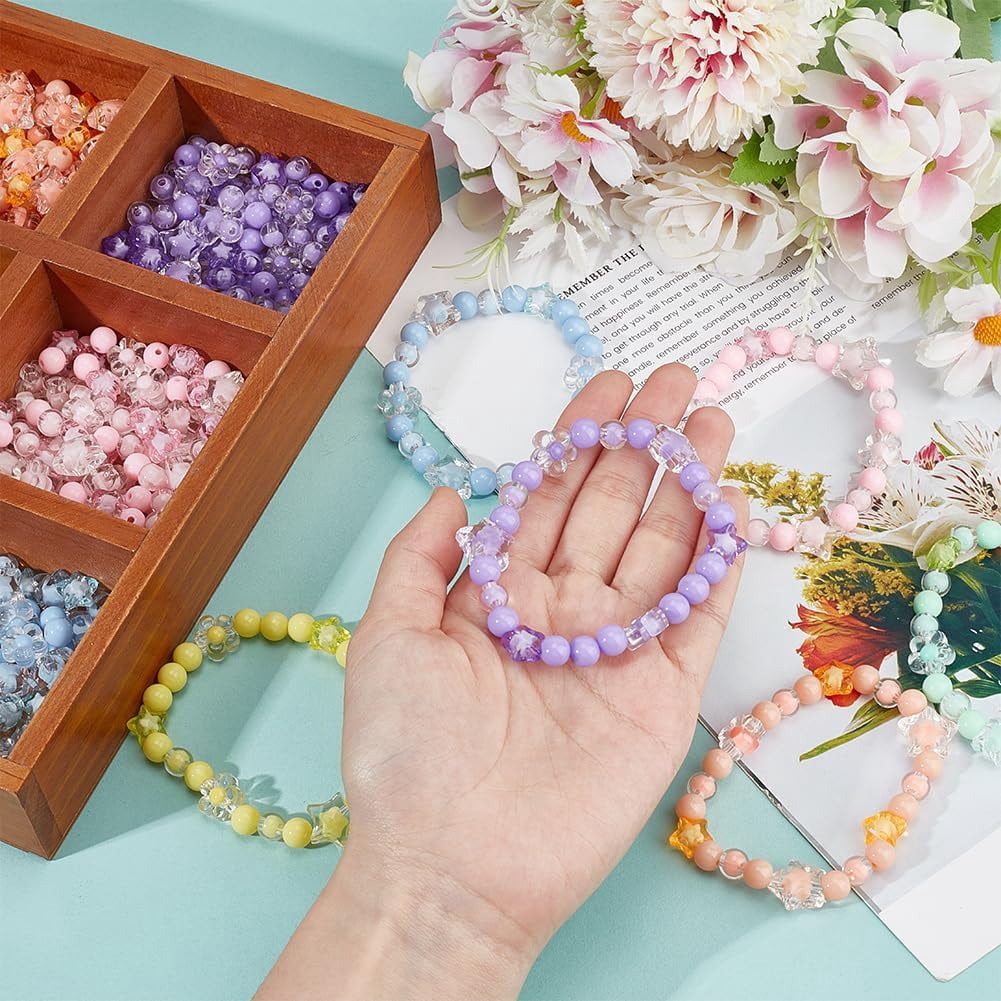 1050Pcs 30 Styles Acrylic Assorted Beads Candy Color Acrylic Pastel Beads Flower Star Colorful Macaron Cute Loose Beads Bulk Kawaii Spacer Beads for DIY Bracelet Necklace Jewelry Making Colorful
