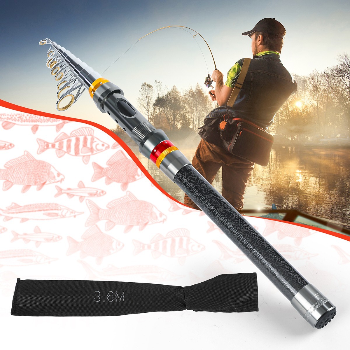 Spinning Fishing Rod Carbon Fiber Telescopic Pole 1.8M-3.6M Fresh Saltwater Rod