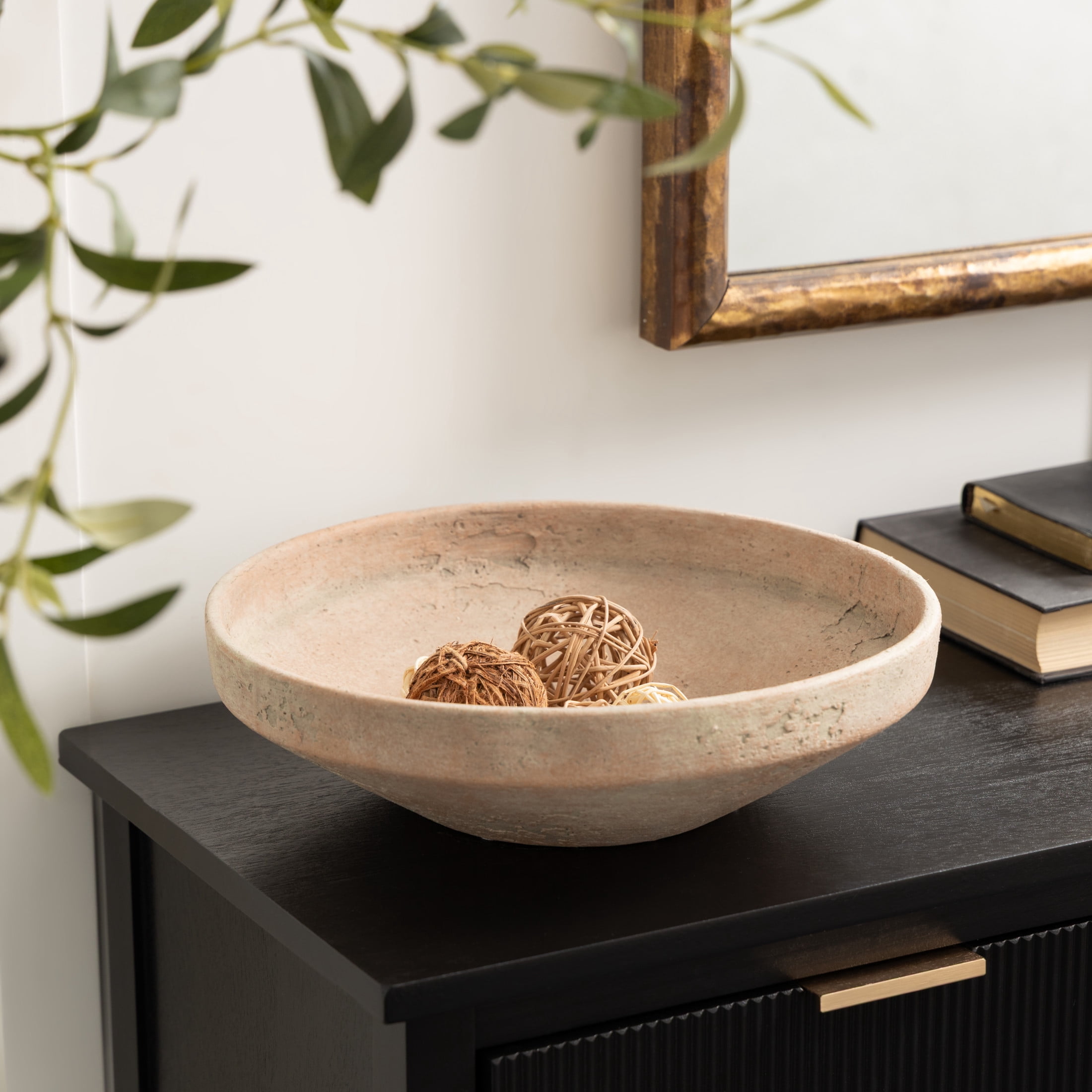 DecMode 12" Round Textured Beige Ceramic Decorative Bowl