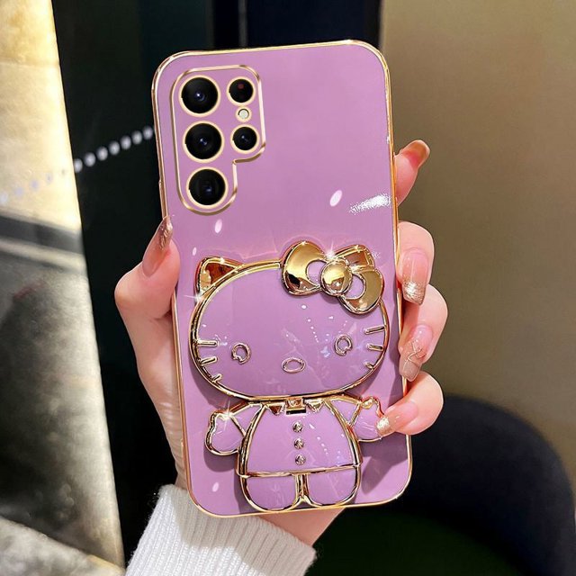 Para Samsung S 23 Ultra S 22 S 21 Popular entre las chicas Hello Cute Kitty 3D Cat espejo de maquillaje móvil TPU funda para teléfono