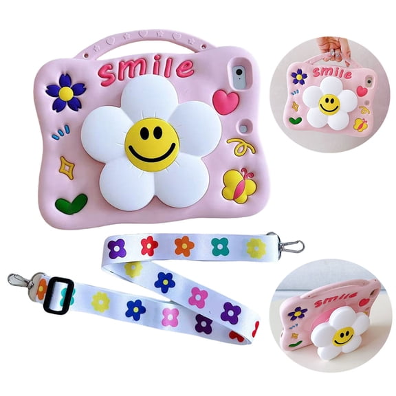 ELEHOLD For iPad 11th(A16) 2025/10th Gen 2025 Kids Case , Cute 3D Fllower Design Stand Hand Grip Unique Silicone Case Cover With Strap, Flower