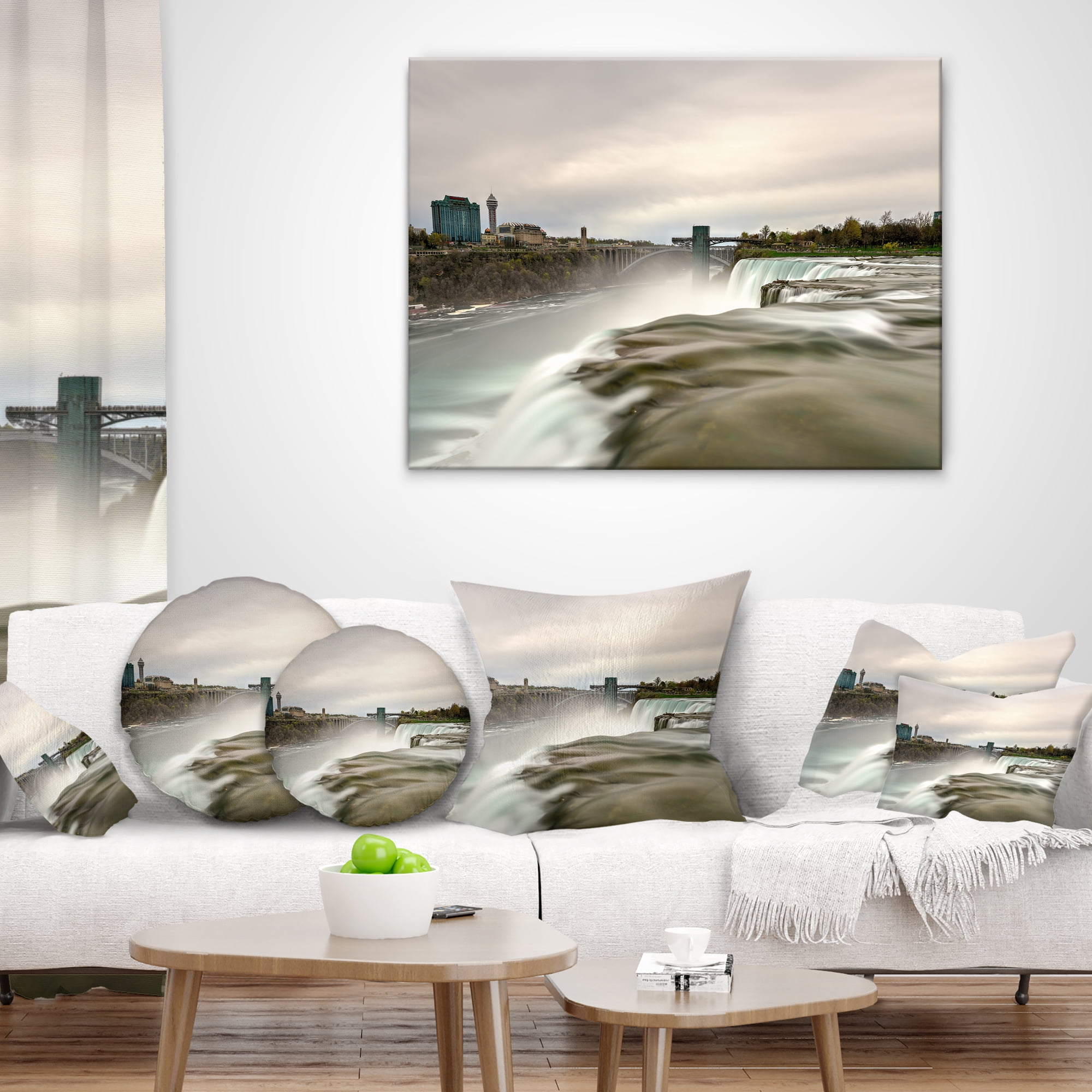 Designart Niagara Falls Goat Island View - Oversized Beach Throw Pillow - 18x18