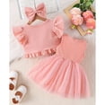 thumbnail image 3 of Hotiary Infant Baby Girl Flower Dresses and Cardigan Set Toddler Long Sleeve Tulle Dress Ruffle Cropped Bolero Shrug with Headband Outfits Deep Pink for 3 Months-3 Years, 3 of 8