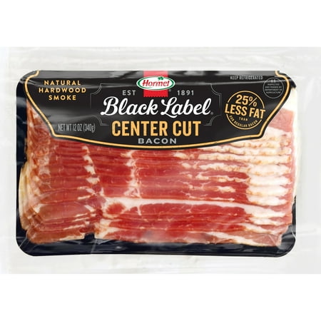 HORMEL BLACK LABEL Center Cut Pork Bacon, Gluten Free, Sliced, Refrigerated, 12 oz Plastic Package