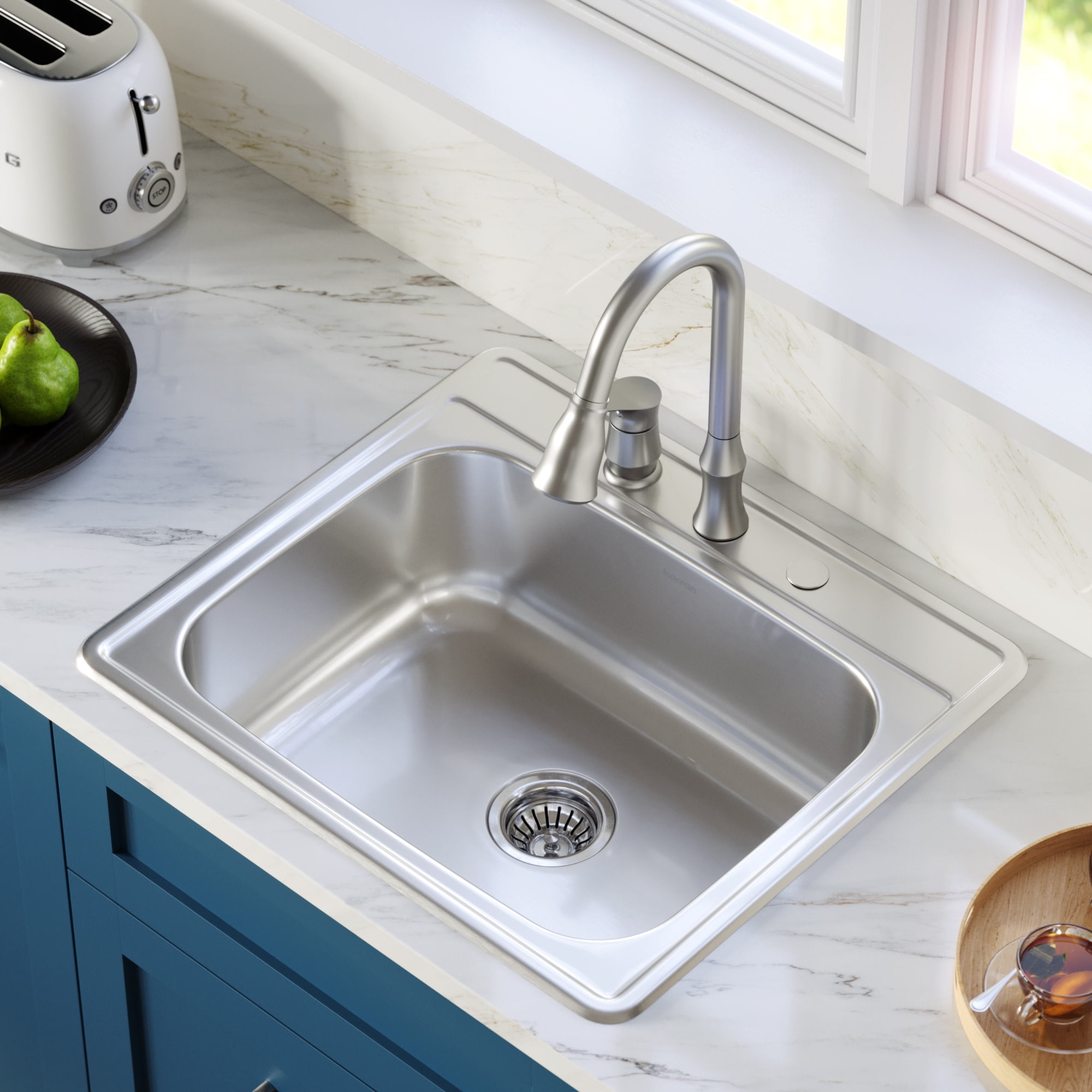 Karran 25" Top Mount 18-Gauge Stainless Steel Single Bowl Kitchen Sink Kit