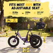 ESKUTE Folding Electric Tricycle for Beginners – 16 x 3.0 Fat Tires, 500W Peak Motor, 302Wh Battery, Step-Thru Design, 12.5 MPH, Purple with Lock, Phonebag & Mirror