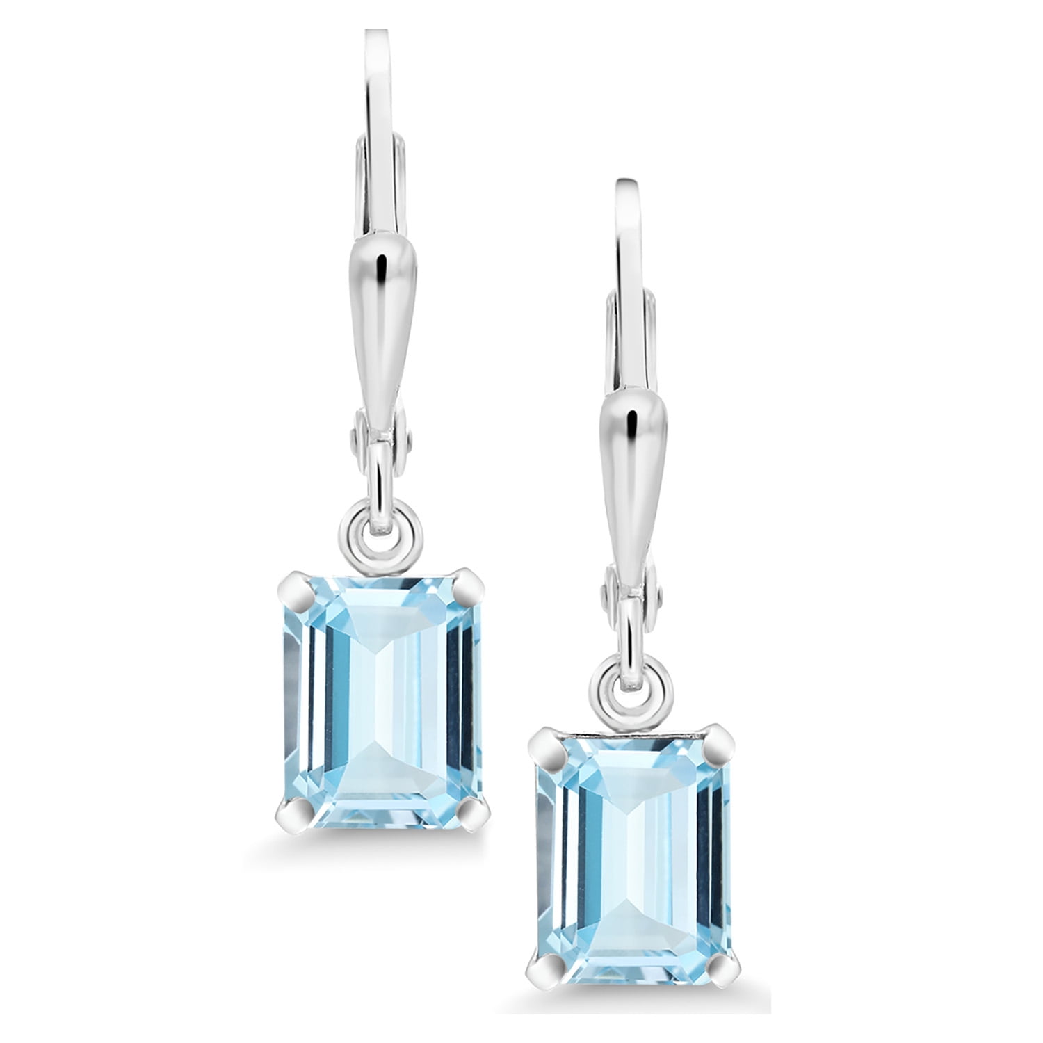 Gem Stone King 925 Sterling Silver Sky Blue Aquamarine Dangle Earrings for Women (2.80 Cttw, Gemstone March Birthstone, Octagon 8X6MM)