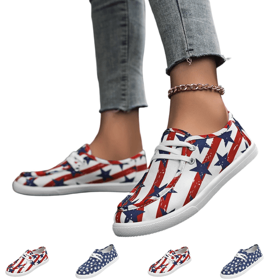 American Flag Canvas Shoes for Women Fashion Sneaker Sports Running Shoes Causal Travel Walking Flat Shoe Breathable USA Flag Sneakers Lightweight Lace-Up Casual Walking Shoes,Red,44