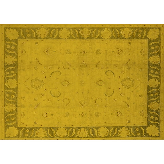 Ahgly Company Machine Washable Indoor Rectangle Oriental Yellow Traditional Area Rugs, 8' x 10'