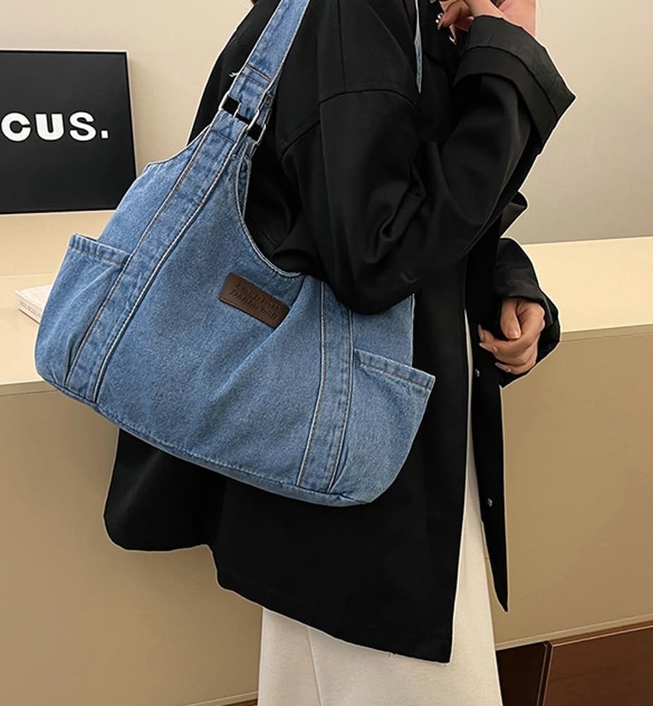 Denim Tote Bag Large Capacity Jean Purses for Women Handbags Soft Shoulder Ladies Purses 2025