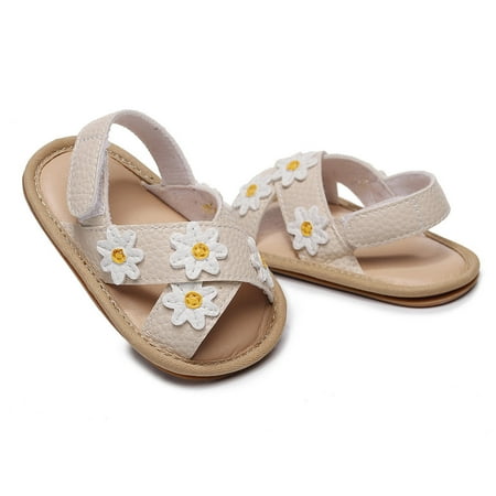 

Akiihool Dressy Sandals Girl Comfortable Toddler Girls Sandals Soft Rubber Flats Summer Baby flower girl Shoes (Beige 6)