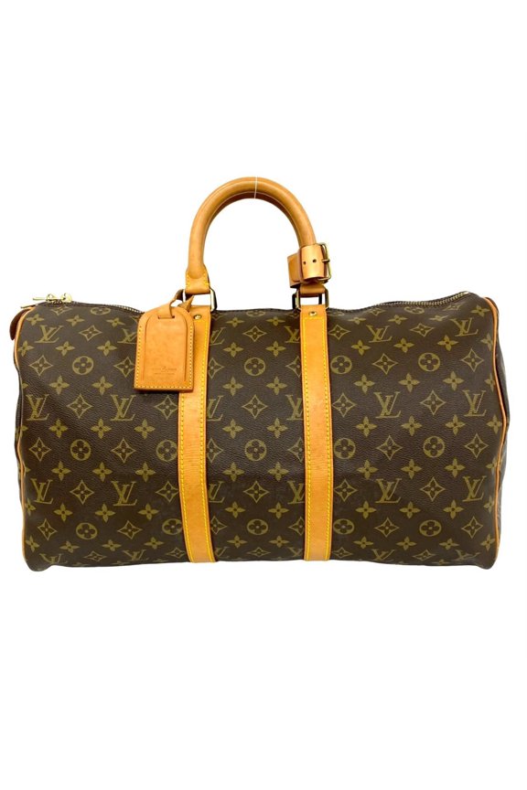 Pre-Owned LOUIS VUITTON Vintage Keepall Monogram Leather Boston Bag Travel Brown 347-7
