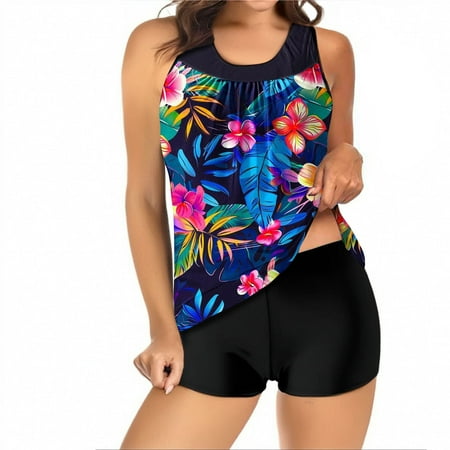 ChuanccPattern Bikini Womens Bathing Suits Tankini Bathing Suits Tankini Swimsuits Two Piece Graphic Swim Tank Top With Boyshorts Ladies Swimwear Plus Size Swimsuit For Women Gray L Clearance