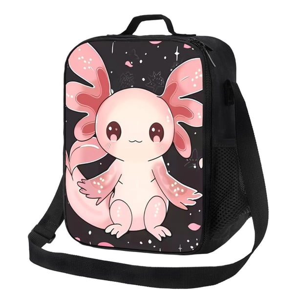 Balery Cute Axolotl Sakura Blossoms Caja de Almuerzo y Bolsa de Almuerzo para Hombres y Mujeres, Bolsa de Almuerzo Reutilizable con Gran Capacidad, Bolsa de Almuerzo Aislada