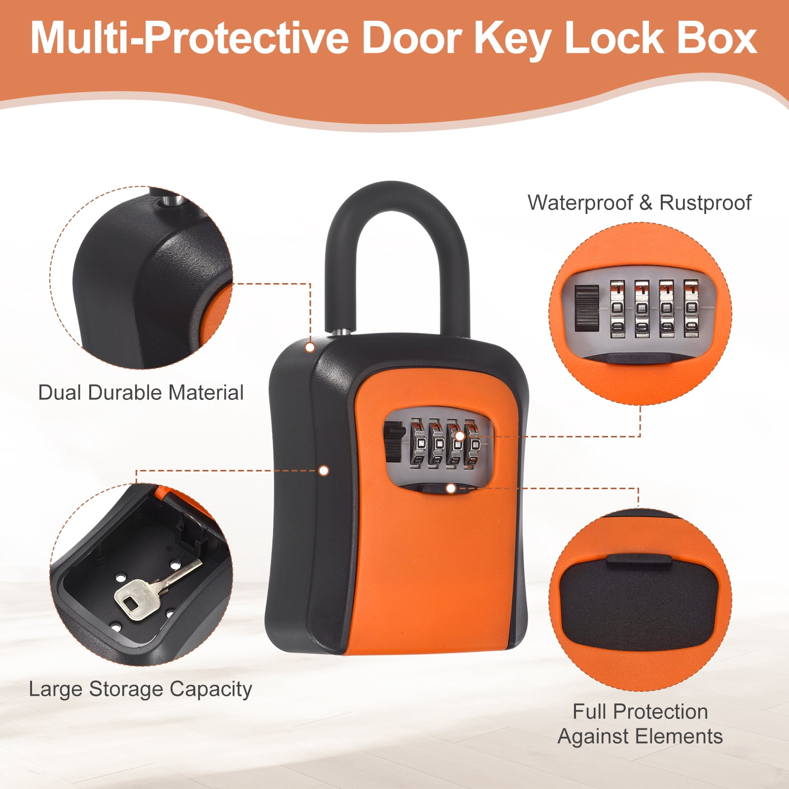 Uxcell Key Lock Box with Code, (4.7 x 3.9 Inch, Orange), Resettable Combination Lockbox Portable Key Storage Box with Wall-Mounted Bracket, Suit - for Home Entrance/Garage/Warehouse