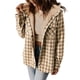 thumbnail image 1 of Chaqueta de Cuadros para Mujer, Larga, Botones, Capucha de Forro , Abrigo Cálido Cuadros Caqui XL, 1 of 7