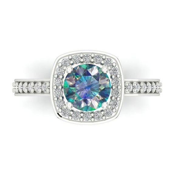 Solitaire with Accents Engagement Ring for Women - 1.335ct Blue Moissanite in 18K White Gold Promise Ring