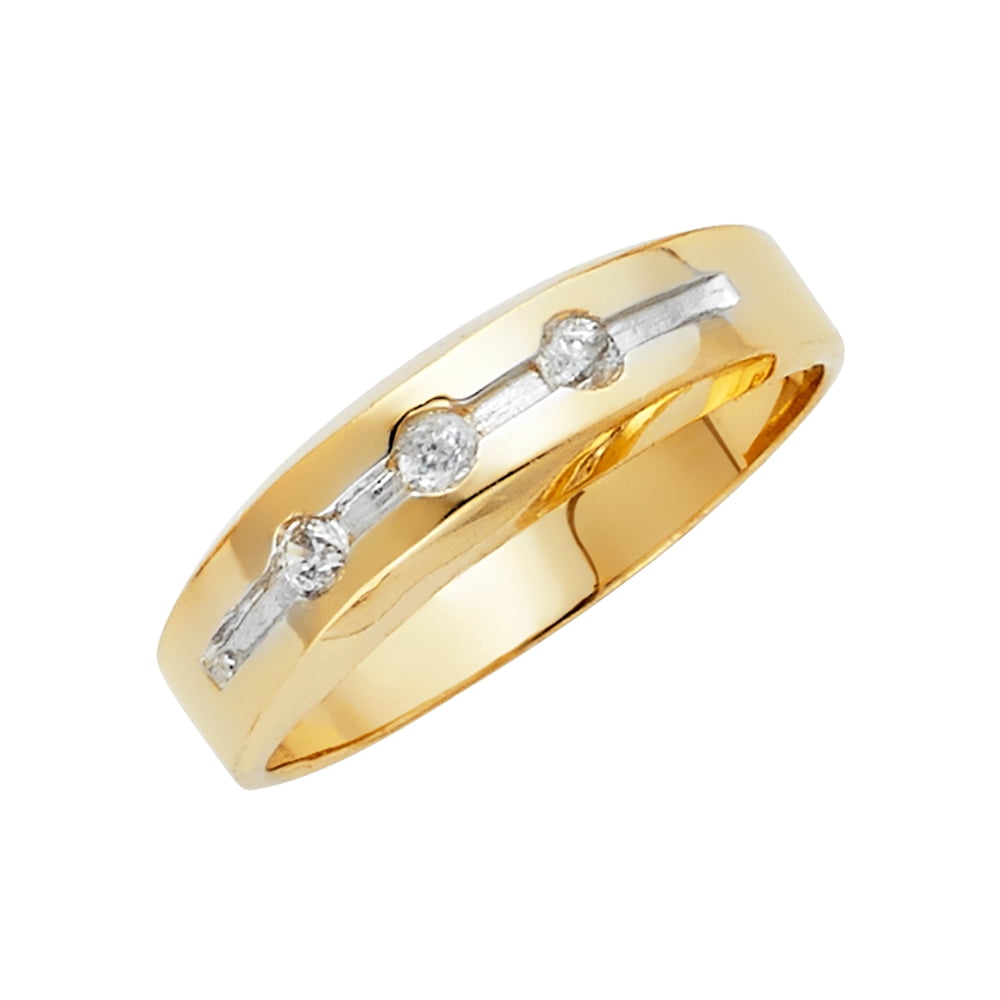 Jewel Tie Mens Solid 14K White Gold Cross Crucifix Wedding Band Cubic Zirconia CZ