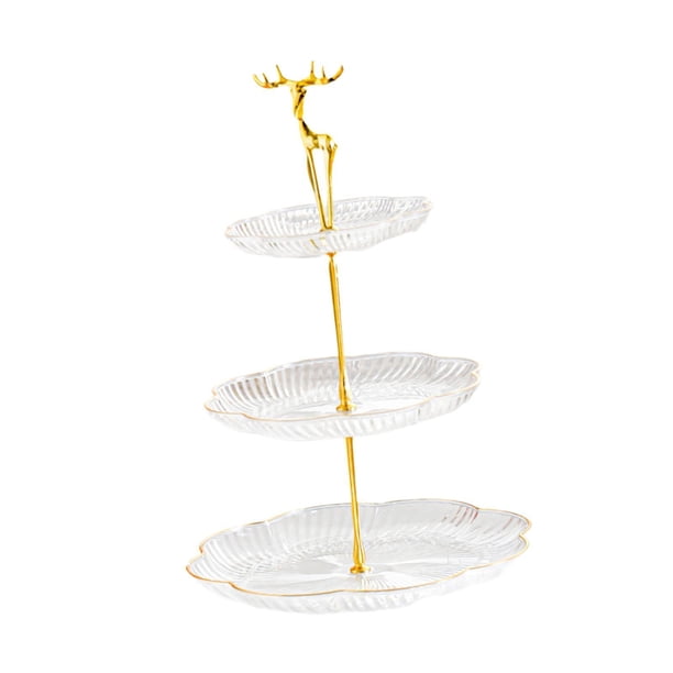 Soporte para cupcakes de 3 niveles, bandeja para galletas con borde dorado, reutilizable y multifuncional. Oro claro