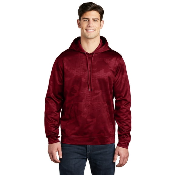 Sport-Tek Sport Wick CamoHex Fleece Hooded Pullover-2XL (Deep Red)