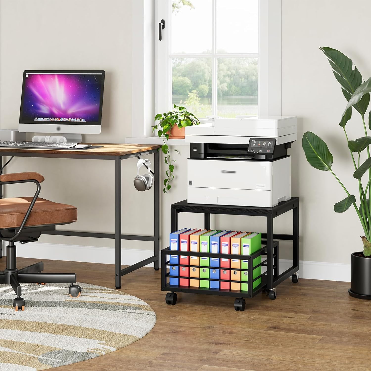 Mini Fridge Stand with Movable Storage Basket, Mini Fridge Cabinet with Wheels and Adjustable Feet, Sturdy Metal Frame, for Home, Apartment,Office, Dorm