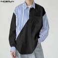 thumbnail image 4 of INCERUN Tops 2024 Camisas de estilo coreano con rayas y retazos en contraste para hombre, ropa de calle informal, blusa de manga larga con personalidad, tallas S a 5XL, 4 of 5