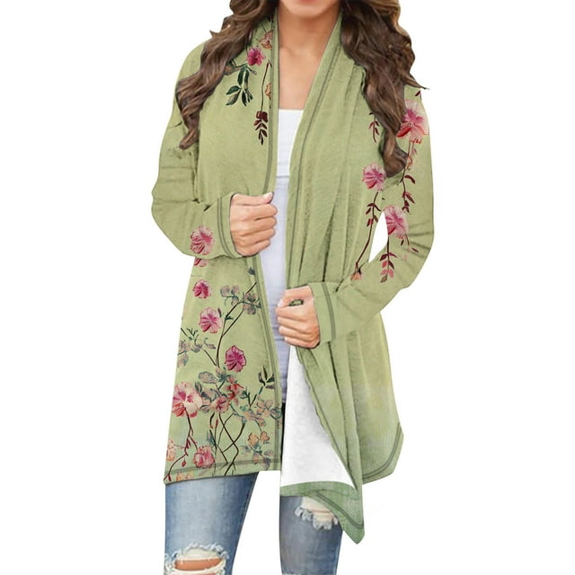 EGNMCR Cardigan Cardigan Décontracté pour Femme à Manches Longues Imprimé Haut à Manches Longues Veste Manteau pour Femme
