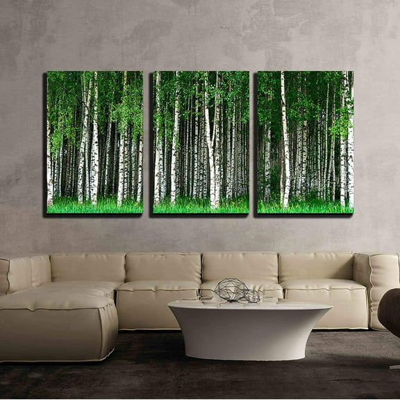 wall26 - 3 Piece Canvas Wall Art - Beautiful Swedish Summer Landscape with Grove of Birch Trees - Modern Home Art Stretched and Framed Ready to Hang - 16"x24"x3 Panels