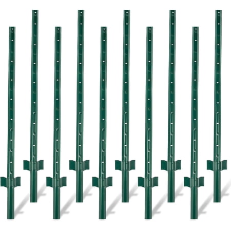 10 Pack of 4.8 Feet Heavy Duty Metal Fence Posts with U-Channel, Steel U-Posts for Wire Garden Fence, Corner Anchor Posts
